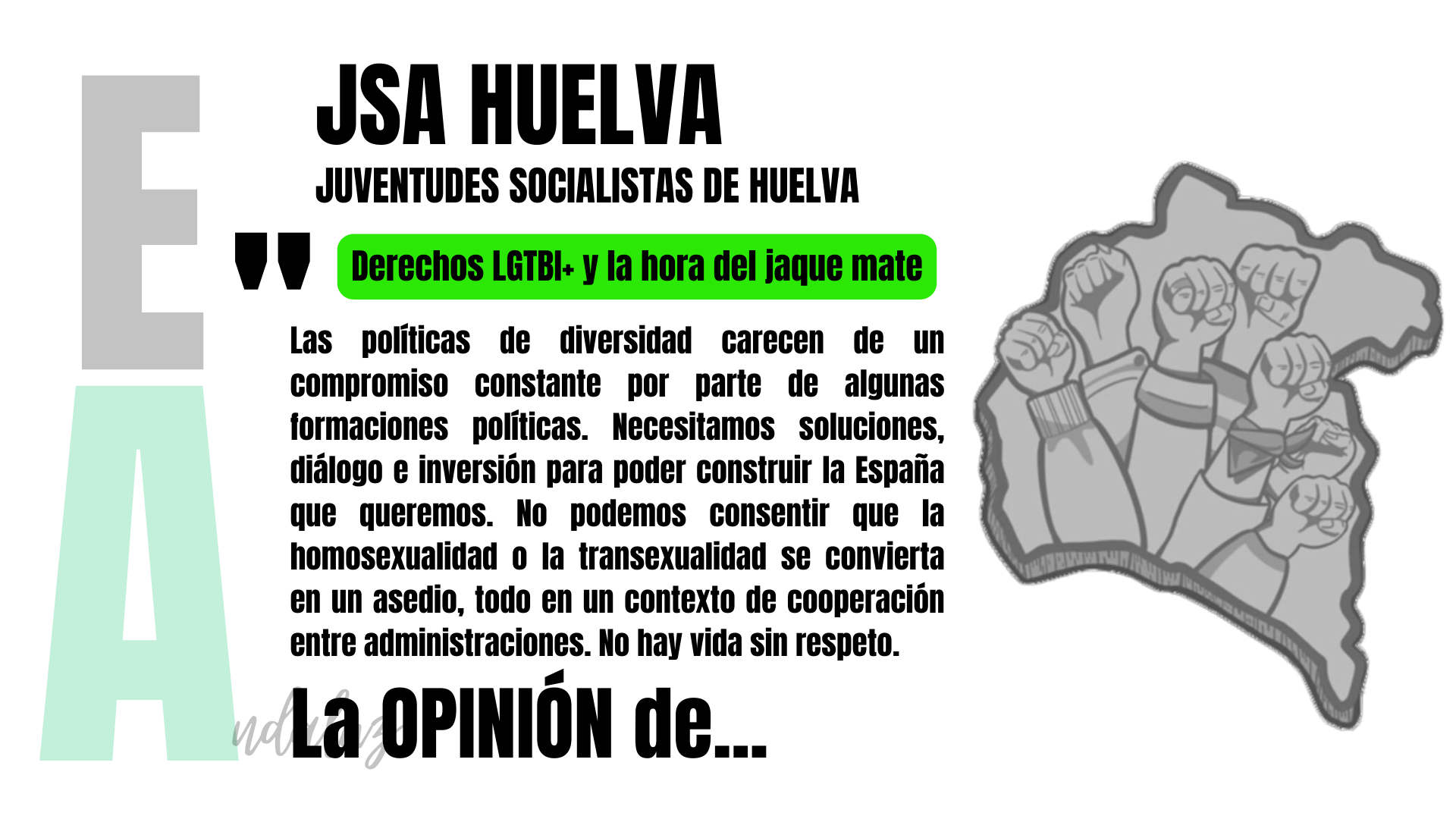 Artículo de opinión de JSA Huelva: "Derechos LGTBI+ y la hora del jaque mate".
