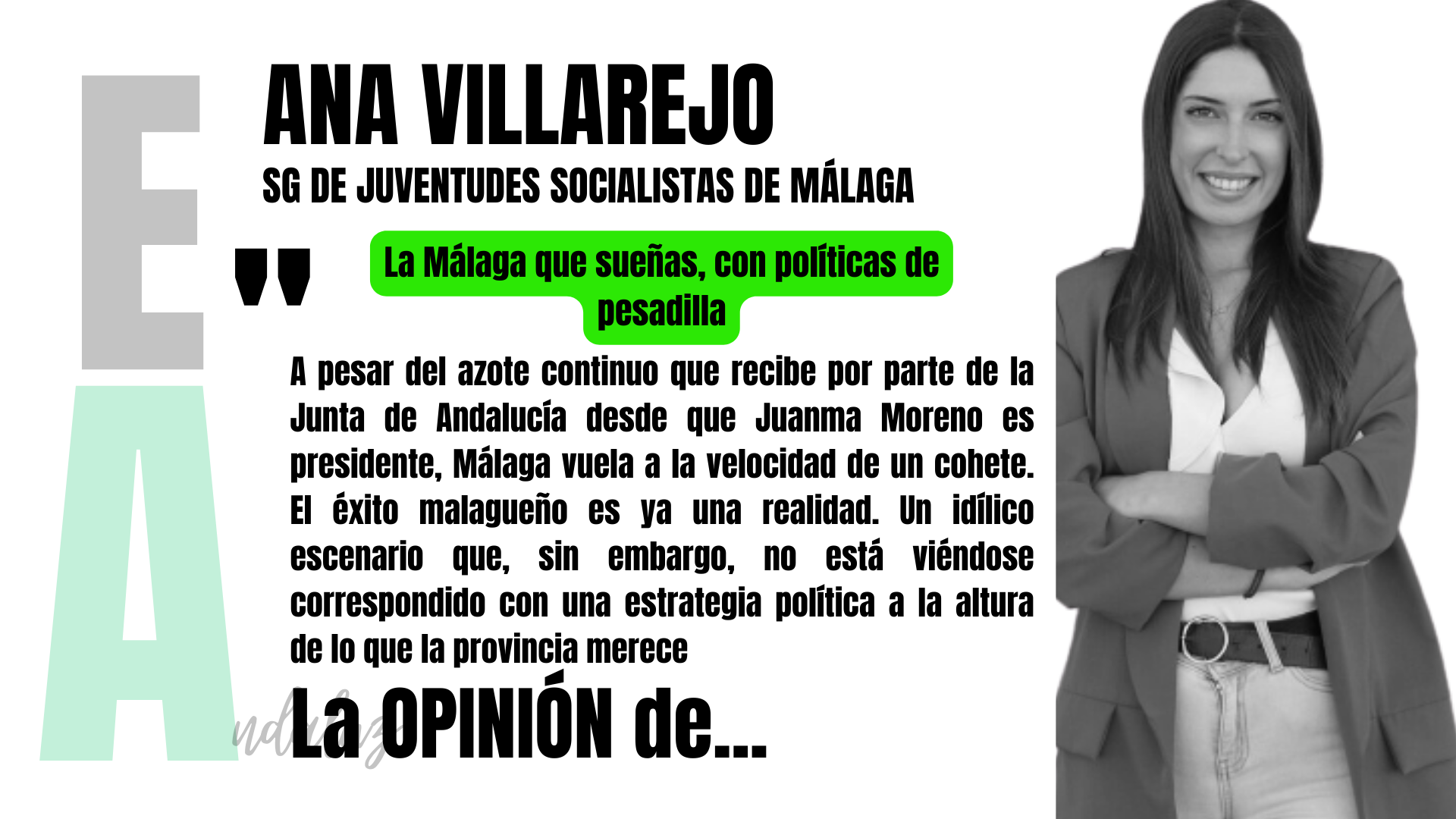Artículo de Ana Villarejo, secretaria general de JSA Málaga: "La Malaga que sueñas, con políticas de pesadilla"