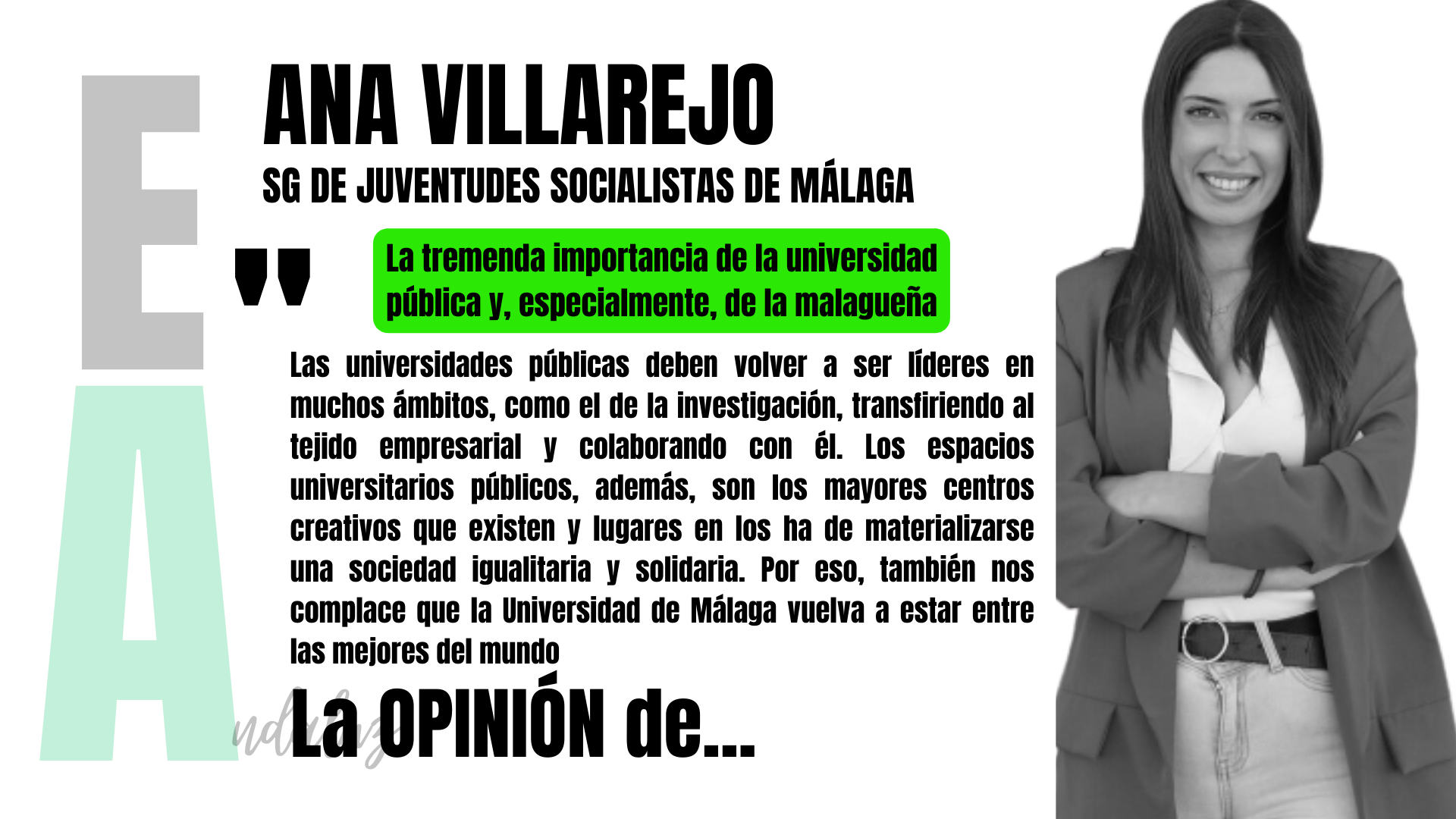 Artículo de opinión de Ana Villarejo, secretaria general de Juventudes Socialistas de Málaga: "la tremenda importancia de la universidad pública y, especialmente, de la malagueña.