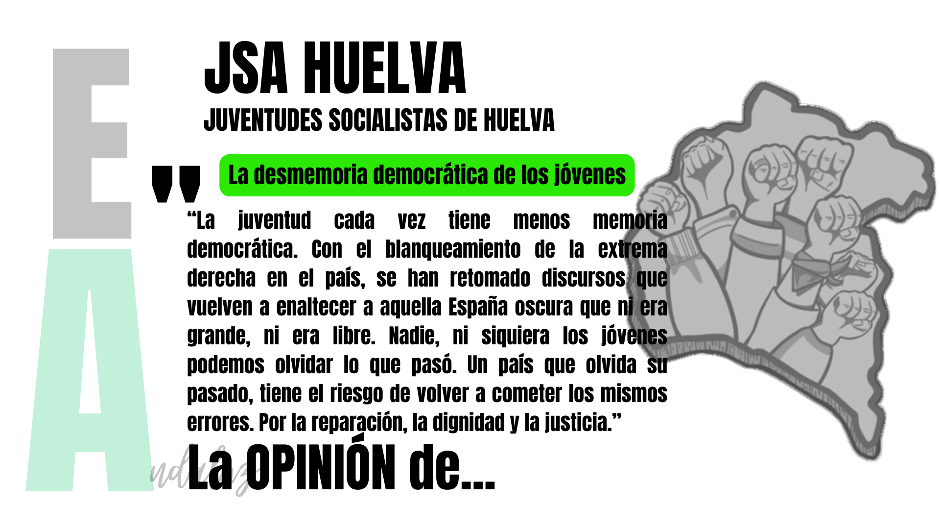 Artículo de opinión de las 'Juventudes Socialistas de Huelva': 'La desmemoria democrática de los jóvenes"