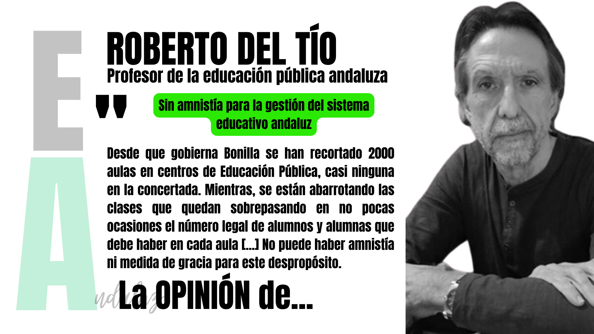 Artículo de opinión de Roberto del Tío, profesor de la educación pública andaluza