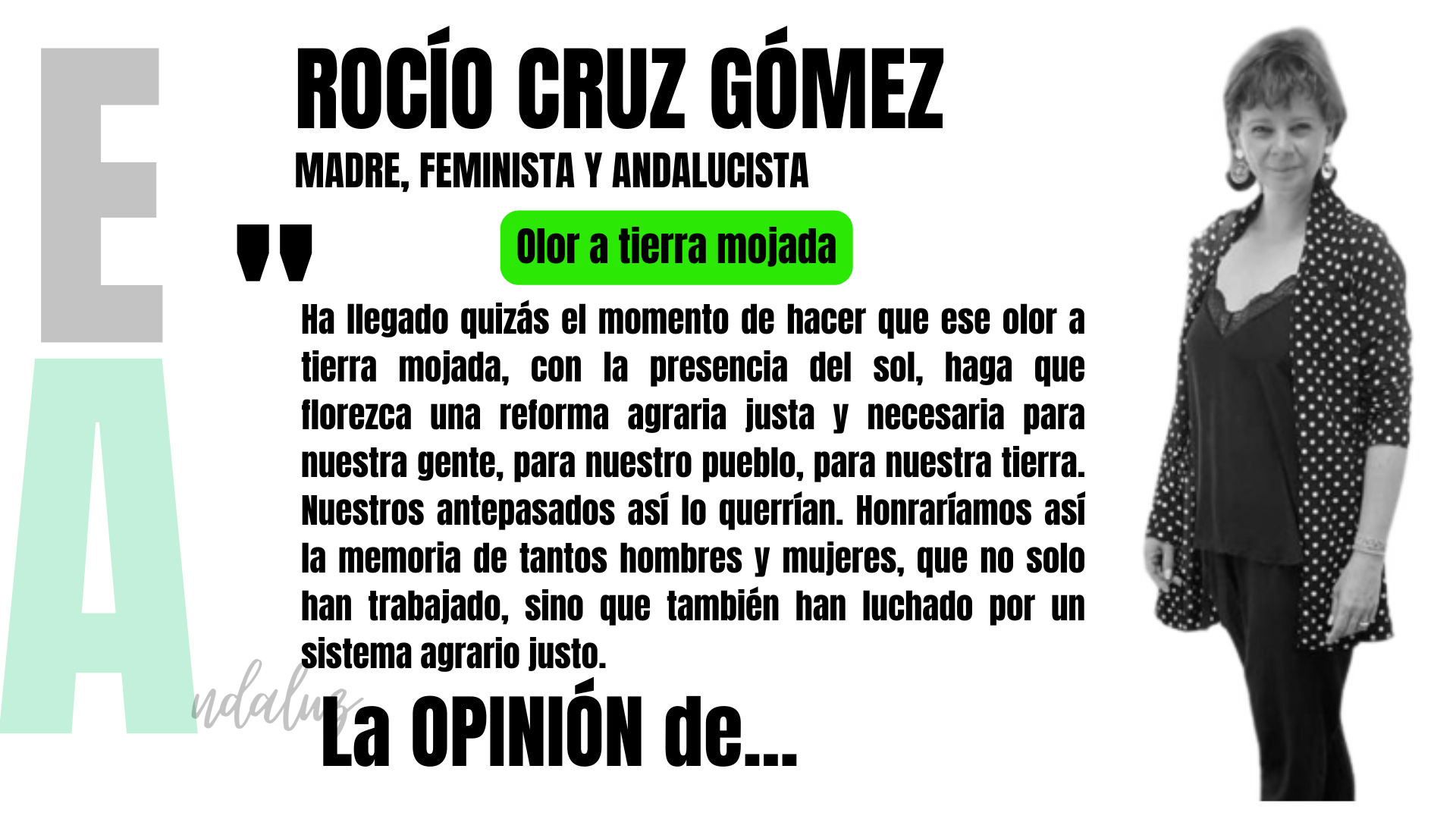Artículo de Rocío Cruz Gómez, andalucista, madre y feminista, olor a tierra mojada