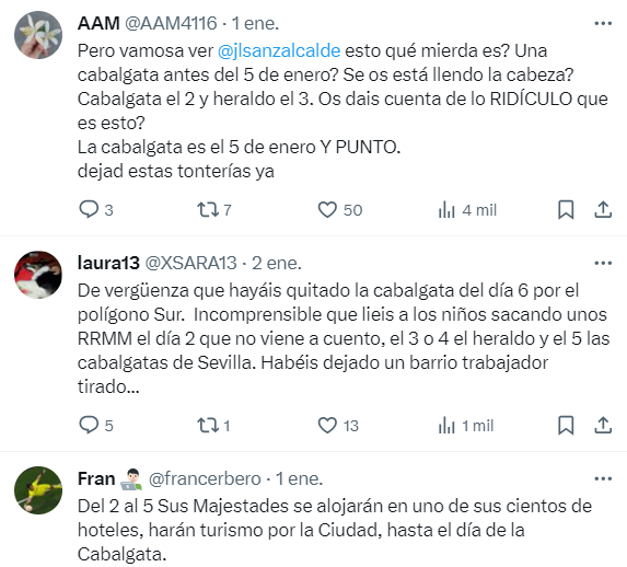 Los comentarios al post publicado por el Ayuntamiento de Sevilla en 'X' en el que anunciaba la decisión del cambio de día