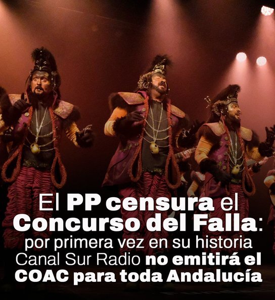 Publicación de IU Andalucía condenando la "censura" del PP al Concurso del Falla