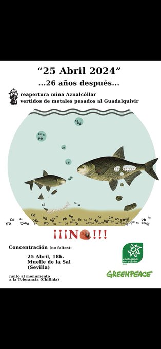 Ecologistas convocan una concentración este jueves en el Muelle de la Sal de Sevilla para decir "no" al vertido de más de 80.000 millones de litros de aguas contaminadas de metales pesados