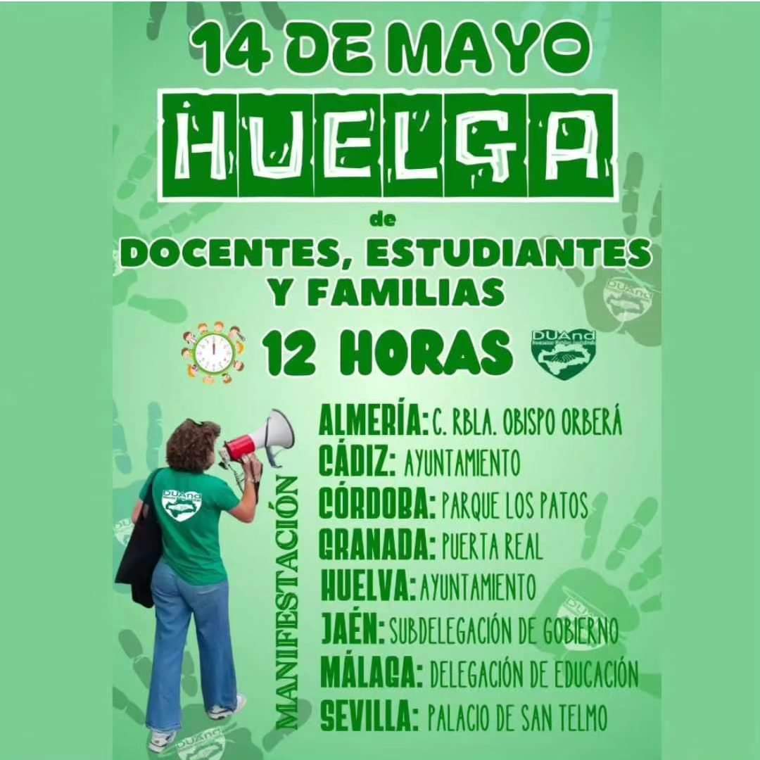 Las concentraciones de la huelga docente de este 14 de mayo en las ocho capitales andaluzas