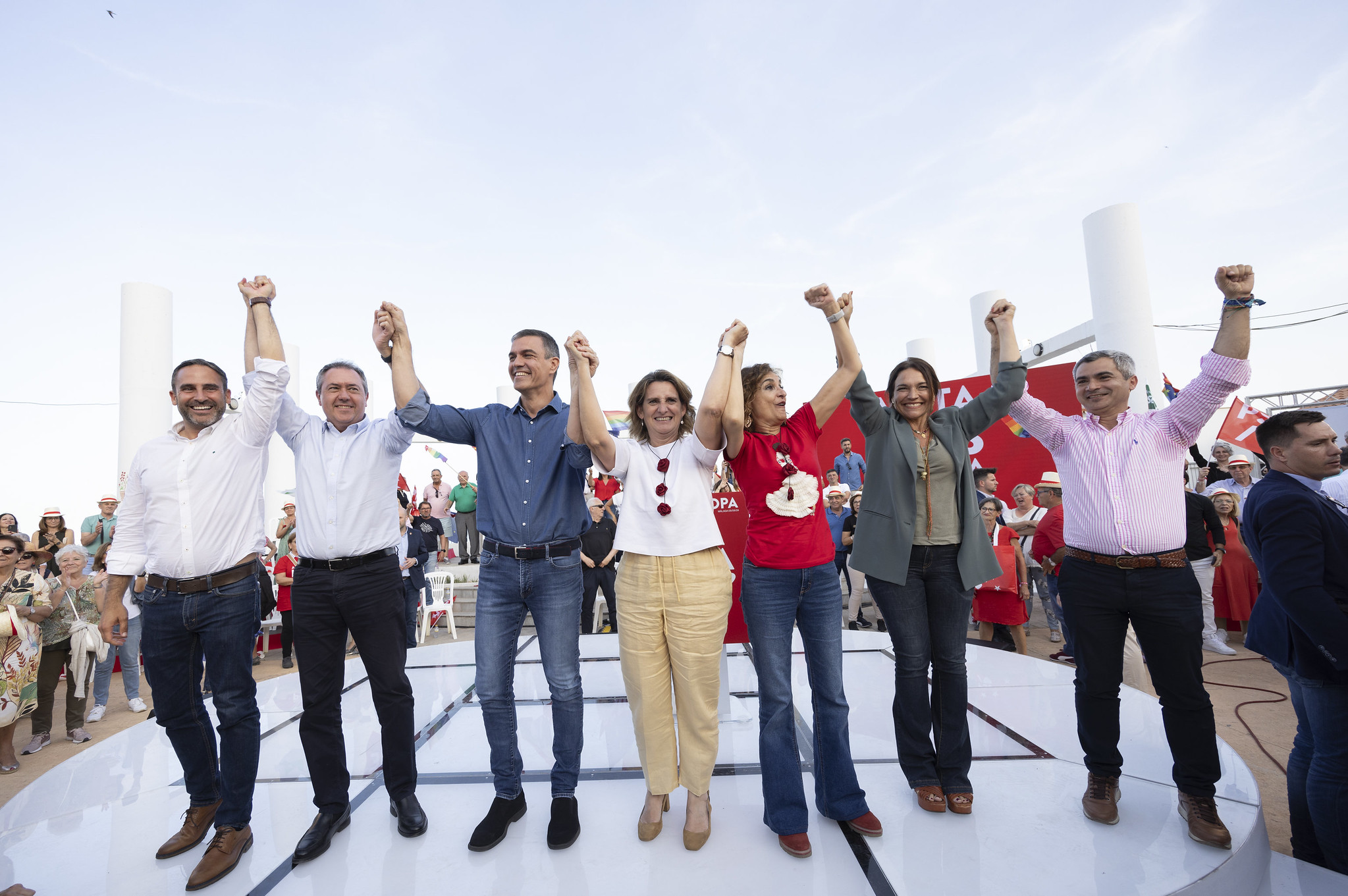 Juan Espadas, Pedro Sánchez, Teresa Ribera o María Jesús Montero en Benalmádena. Acto de campaña para europeas del PSOE. 05 de mayo de 2024.