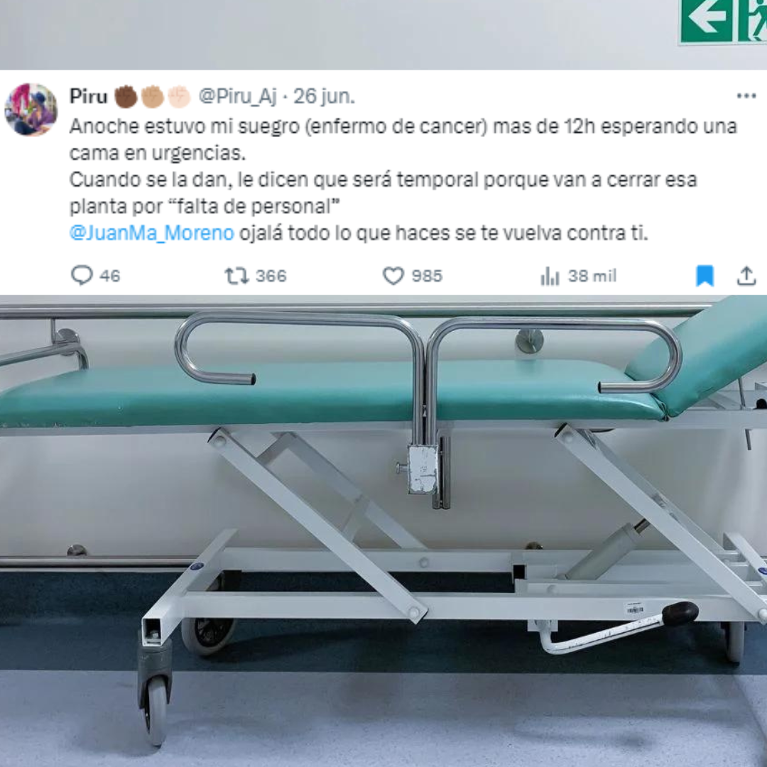 Antonio Pérez Piru queja a Juanma Moreno al ver cómo su suegro, enfermo de cáncer, esperaba una cama para urgencia más de 12 horas