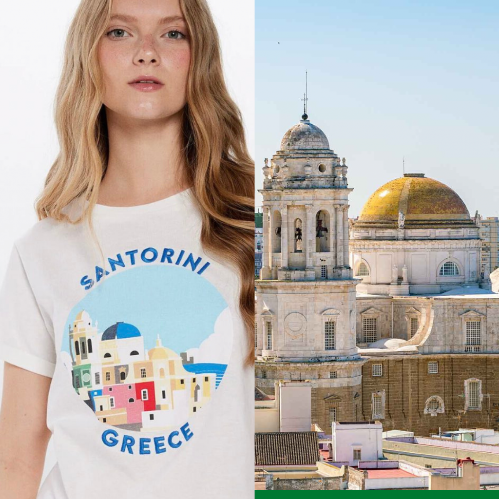 La viral "cagada" de la firma de ropa Springfield: confunde Santorini (Grecia) con la Catedral de Cádiz en el diseño de una colección veraniega