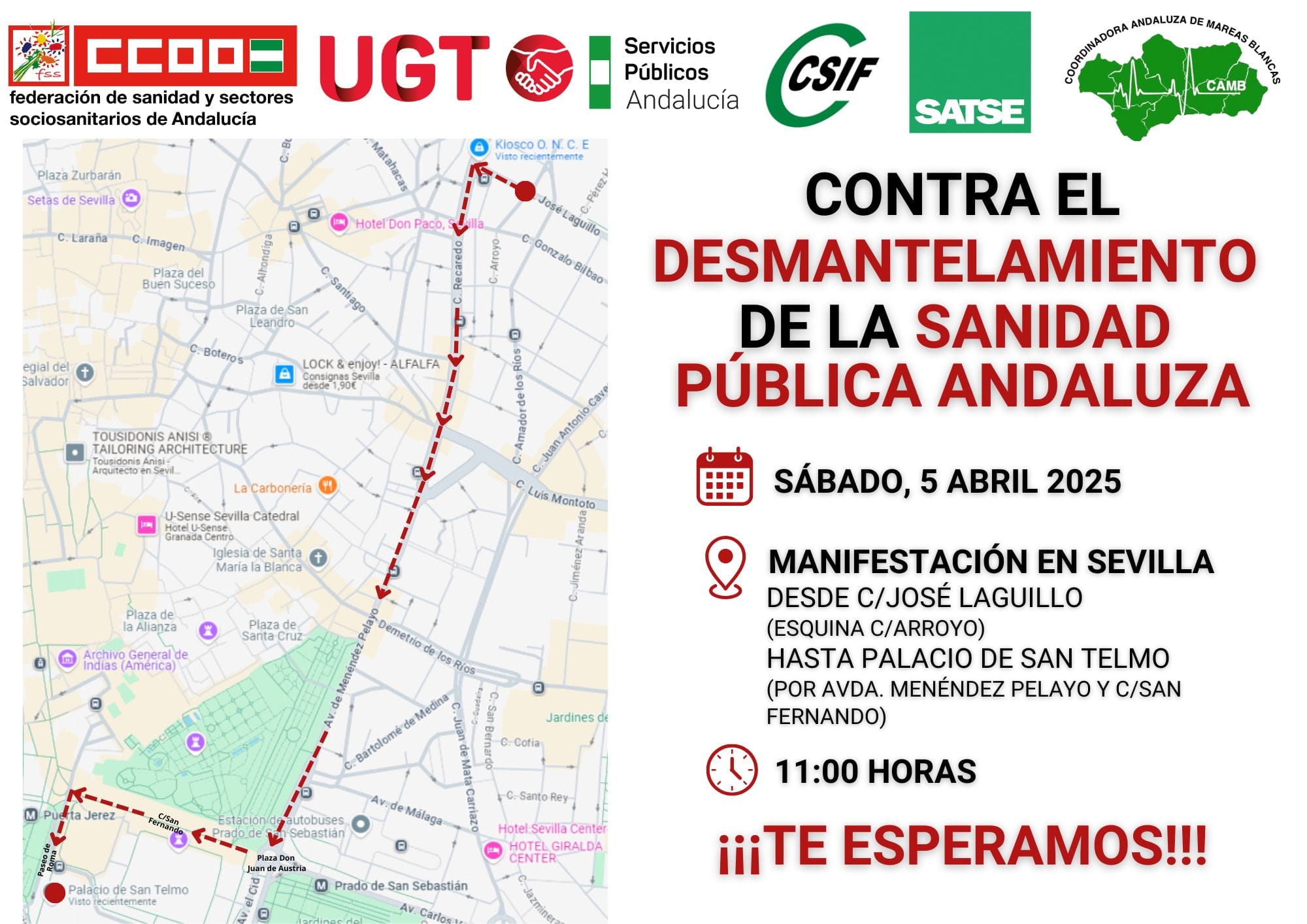 manifestación 5 de abril (2025) contra el desmantelamiento de la sanidad pública andaluza