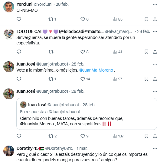 reacciones tuit juanma moreno manu sánchez sobre sanidad pública