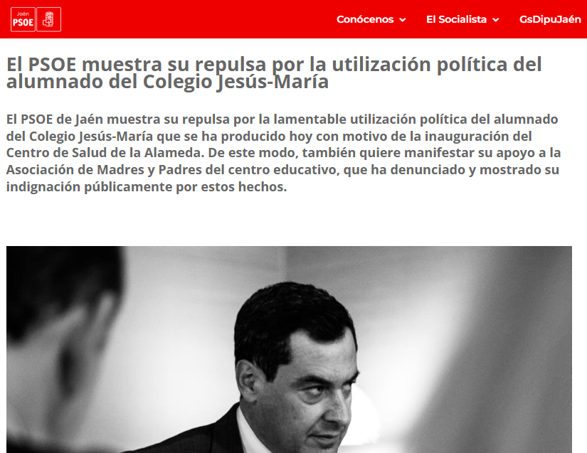 utilizacion politica juanma moreno de ninos del ceip jesus maria jaen