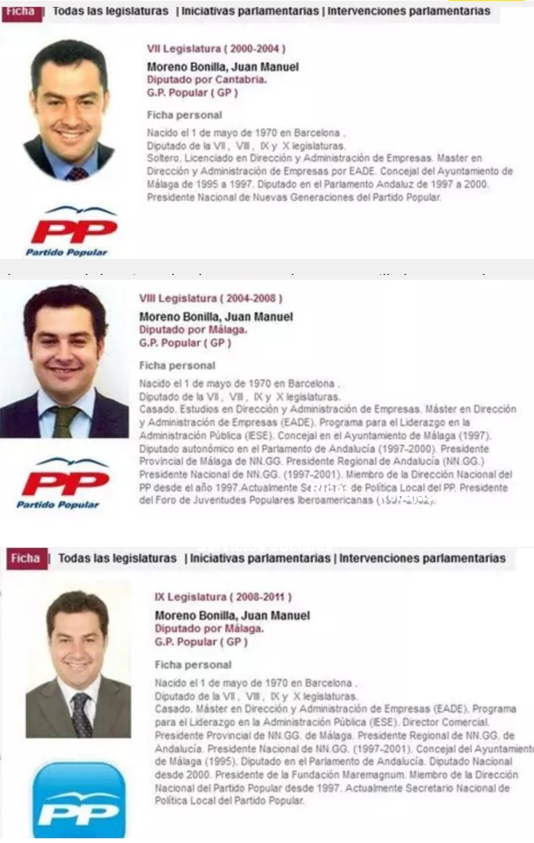 historial de titulos falsos de Juanma Moreno en el CV.j