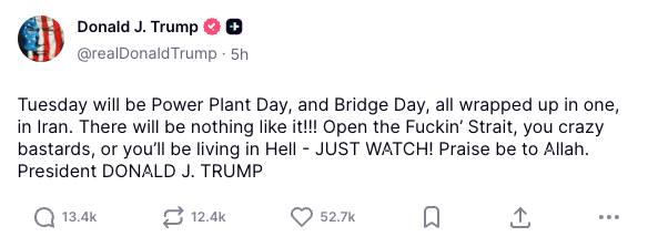 Trump endurece su discurso: "Abrid el puto estrecho, locos cabrones, o vais a vivir en el infierno"