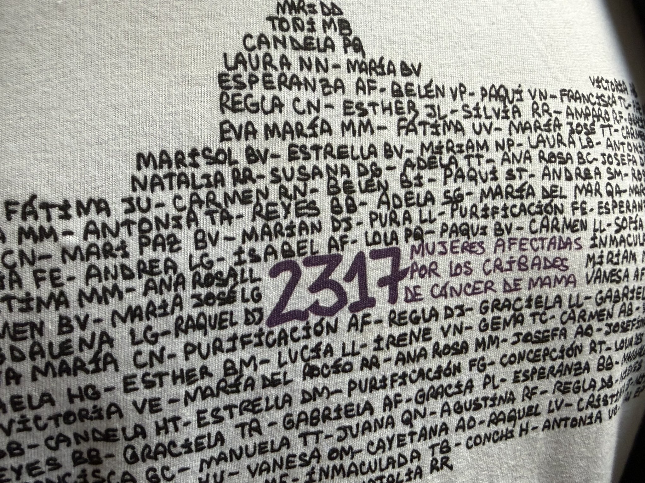 camiseta candidato de Adelante Andalucía, José Ignacio García, con nombres de miles de mujeres afectadas cribados andalucía