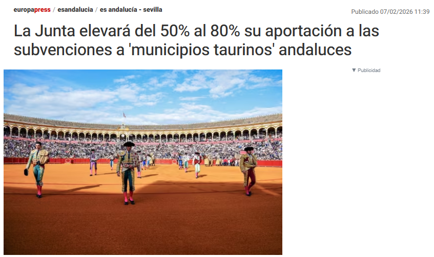 la junta de andalucía elevará las subvenciones a la tauromaquia hasta el 80 %