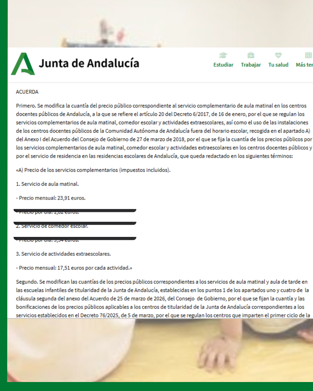  la junta encarece los precios del aula matinal hasta los 24 euros mensuales para próximo curso. Insta 3